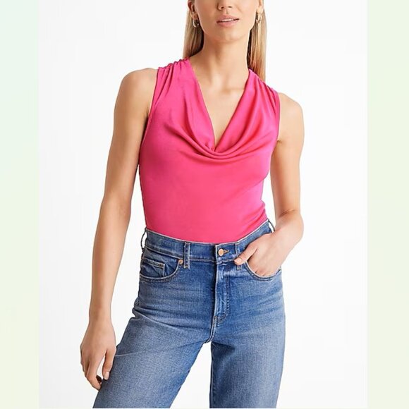 Express Shine Skimming Cowl Neck Twisted Strap Tank Pink Large NWT - Picture 1 of 10